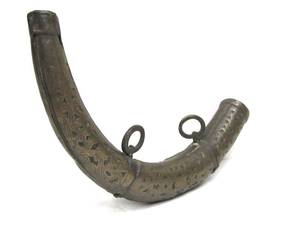 Antique Moroccan Chased Brass &amp Silver Powder Horn