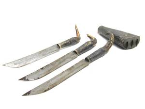 Early Silver Mounted Stag Handle 3-Dagger Set wSheath