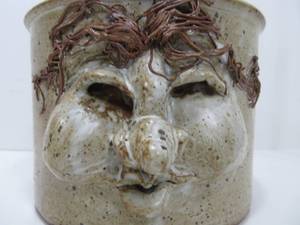 Signed Studio Art Pottery Face Crock by Saint Paul Artist Joyce Klepp