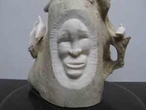 Excellent Inuit Carved Bone Sculpture wFace &amp Mounted Birds