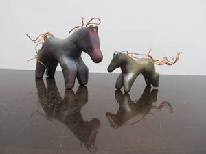 2 Signed Raku Pottery Horses&nbsp