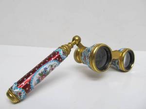 Gorgeous Antique French Brass Cloisonne Opera Glasses wHandle