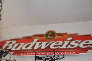 lot 23 image: Budweiser Tin Wall Sign 3ft Wide