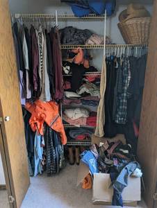 lot 77 image: Full Contents of Closet - Huge Treasure Trove of Clothes, Boots and Storage