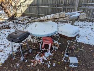 lot 98 image: Outdoor Bundle, Ladder, Grill, and Table Plus More