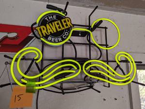 lot 15 image: Traveler Beer Company Mustache and Glasses Neon Sign - TESTED WORKS