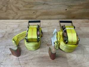 SMARTSTRAPS Lot of 2-  Commercial Ratchet Tie Down with Double Flat Hooks  2in. x 27ft., 10,000-Lb. Capacity, Yellow, Model# 4778