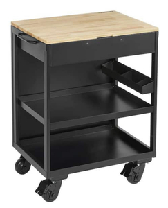 HUSKY Extra Wide Utility Cart with Wooden Top in Black (28 in. W x 37.5 in. H x 21.5 in. D)