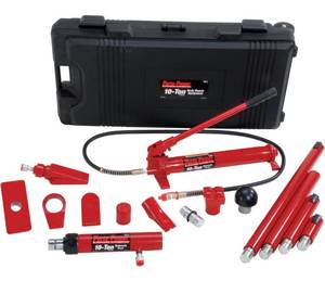 BLACKHAWK AUTOMOTIVE Porto-Power B65115 BlackRed Hydraulic Body Repair 19 Piece Kit - 10 Ton Capacity & AFF Mini Type Power Ram, 10 Ton (20,000 lbs) Capacity