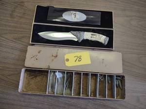lot 78 image: Hunting Knife & Fishing Hooks and S...
