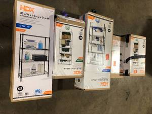 Lot of Assorted Storage  Utility Shelving  Various Sizes and Conditions Customer Returns See Pictures