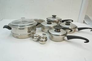 lot 8 image: Seal O Matic Stainless Steel Pots and Pans and streamer with Glass Lid