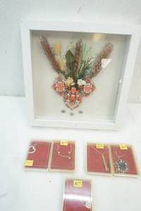 lot 52 image: 4 Necklaces & Jewelry made art framed