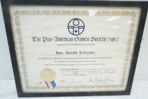 lot 63 image: Certificate The Pan-American Games Society 1967