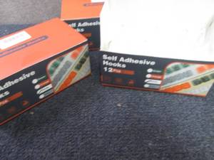 lot 143 image: 3- 12 pks Adhesive Hooks, 3 White...