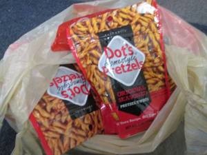 lot 455 image: 6- 5 oz pks Dots Pretzels...