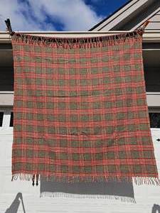 lot 15 image: Cozy Wool Poppy Red & Camel Houndstooth Plaid Throw Blanket