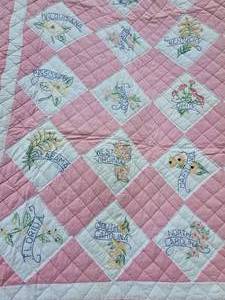 lot 54 image: American States Hand Embroidered Quilt
