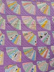 lot 63 image: PurplePatchwork Vintage Grid & Bloom Hand-Quilted Blanket