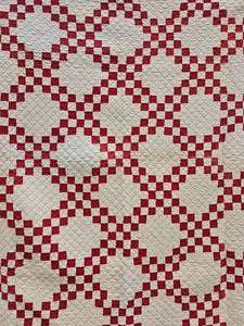 lot 75 image: Vintage Double Irish Chain RedWhite Quilt