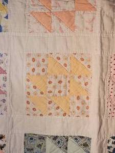 lot 78 image: Striking Vintage Handmade Nursery Quilt - Right Triangles over Patterned Squares