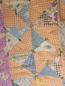 lot 81 image: Charming Vintage Handmade Nursery Quilt - Trisected Squares with Lavender Floral Trim
