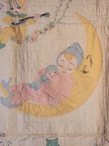 lot 85 image: Dreamy Vintage Handmade Nursery Quilt - Goodnight Moon Trio