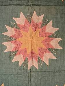 lot 86 image: Beautiful Vintage Handmade Nursery Quilt - 9 Pointed Stars on Kelly Green