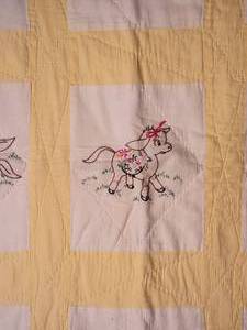 lot 91 image: Charming Fine Needlework Nursery Quilt - Frolicking Foals