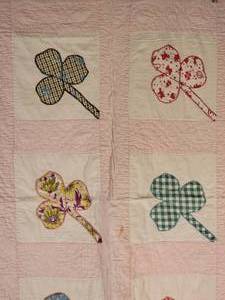lot 93 image: Warm Vintage Handmade Quilt - Patterned Shamrocks