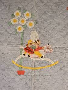 lot 97 image: Cute Vintage Handmade Nursery Quilt - Toy Mobile