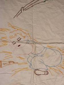 lot 101 image: Brilliant Fine Needlework Nursery Quilt - Sleeping in the Hay with Cows & Sheep