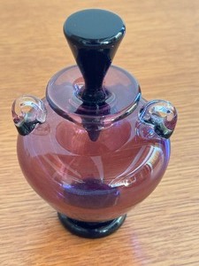Amethyst Colored Artisan Art Glass Dabber Bottle with Applied Clear Handles