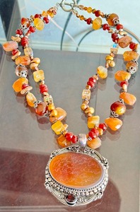 Beautiful Beaded and Sterling Pendant with Hebrew Script