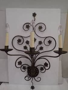 GORGEOUS DESIGNERCUSTOM MADE IRON SCONCE  3 Candle Styling - Bonus Shades 11 of 11