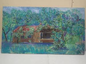 Impressionistic Style Oil painting on stapled frame canvas.  Green colors.