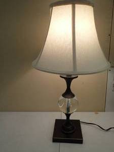 VERY NICE  Table Lamp  Edged Bronze finish.   Lovely round clear crystal ball  accent.