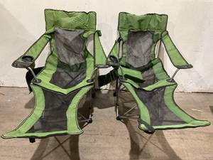 lot 213 image: LOT OF 2 NURTUDIS Green Camping Lounge Chairs with Footrests