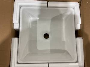 lot 225 image: Couoko 15x15 Small Square Basin Bathroom Sink - White