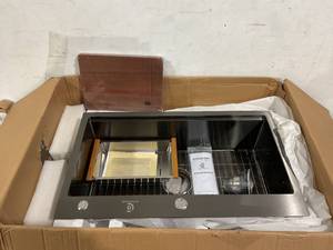 lot 146 image: BURCHAIN 33 inch Black Stainless Steel Kitchen Sink