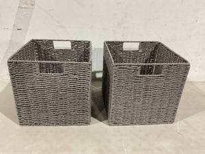 lot 171 image: Vagusicc Set of 2 Hand-Woven Gray Foldable Storage Baskets