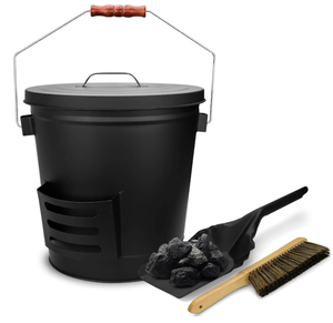 lot 181 image: Grisun Ash Bucket with Lid, Shovel and Hand Broom, 5.2 Gallon