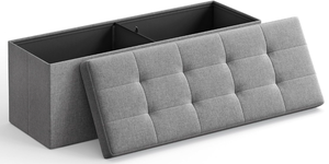 lot 189 image: SONGMICS 43 Inches Folding Storage Ottoman Bench - Light Gray