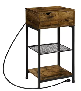 lot 190 image: 15.75 in. Brown Wood End Table with Charging Station