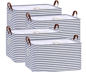 lot 240 image: Hinwo 4-Pack Extra Large Canvas Fabric Storage Baskets with Handles