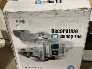 lot 54 image: LOT OF 48 Art3d White Diamond Detail Decorative Drop Ceiling Tiles