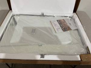 lot 61 image: MOON MIRROR Brushed Nickel Stainless Steel Framed Pivot Rectangle Wall Mount Bathroom Mirror