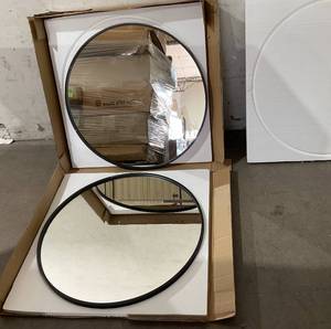lot 62 image: USHOWER 2-Pack 30 inch Round Black Metal Framed Wall Mirror