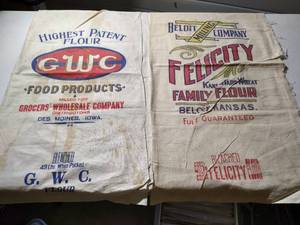 lot 69 image: (2) Vintage Flour Sacks
