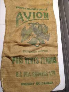 lot 165 image: (2) Vintage Burlap Sacks - Peas & Potatoes